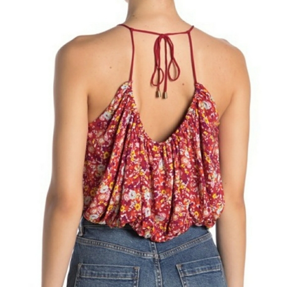 Free People Daisy Babe Crop Bubble Halter Tie Top Large NWOT - Picture 2 of 11